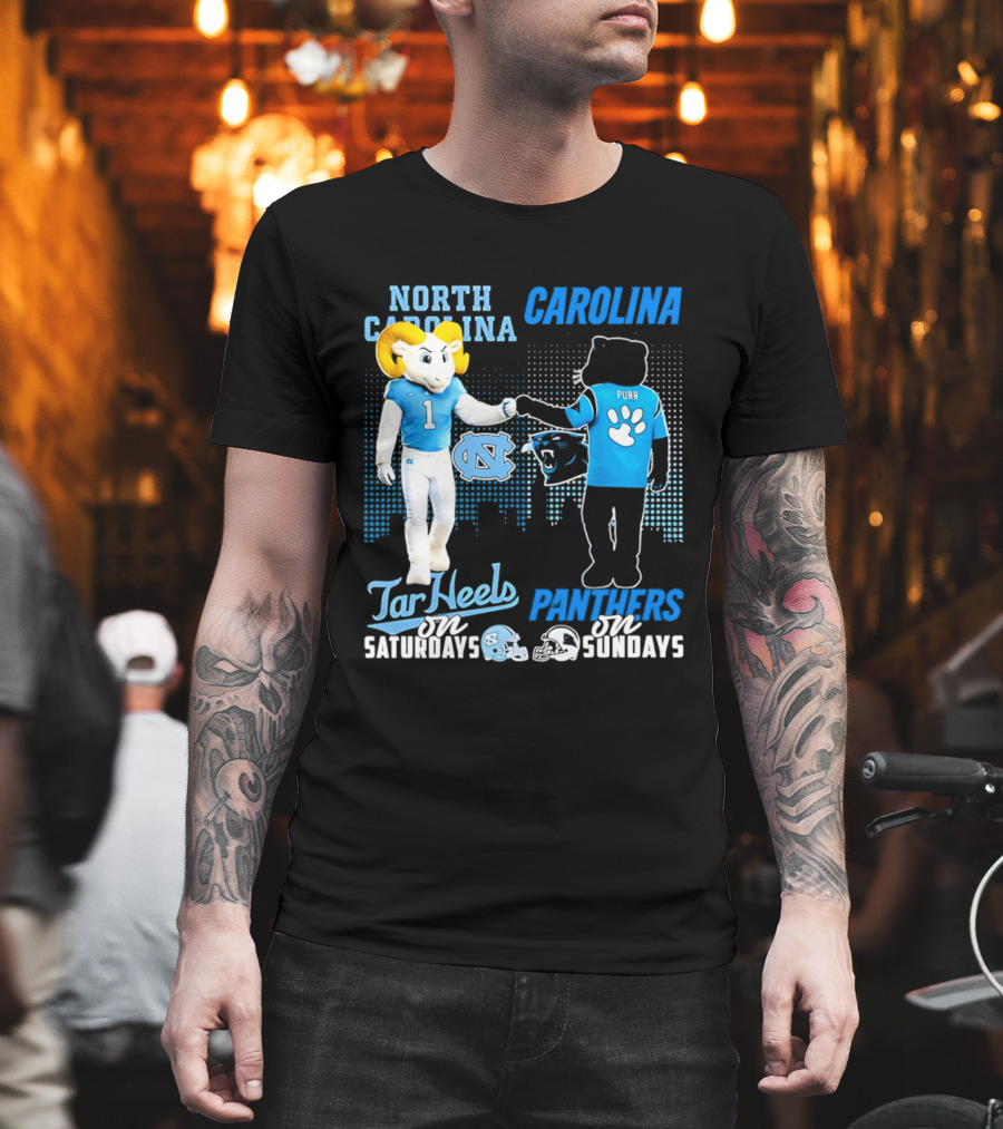 North Carolina Tar Heels Saturdays Carolina Panthers Sundays Skyline T-Shirt