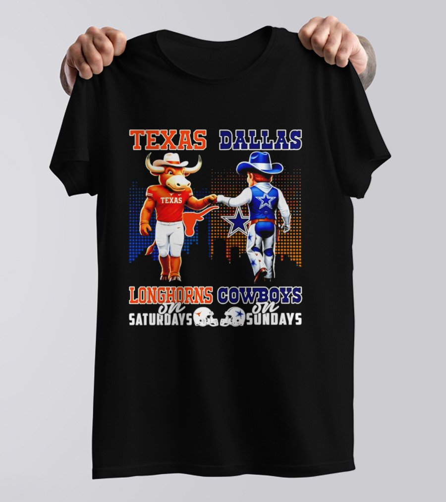 Texas Longhorns Saturdays Dallas Cowboys Sundays Skyline T-Shirt