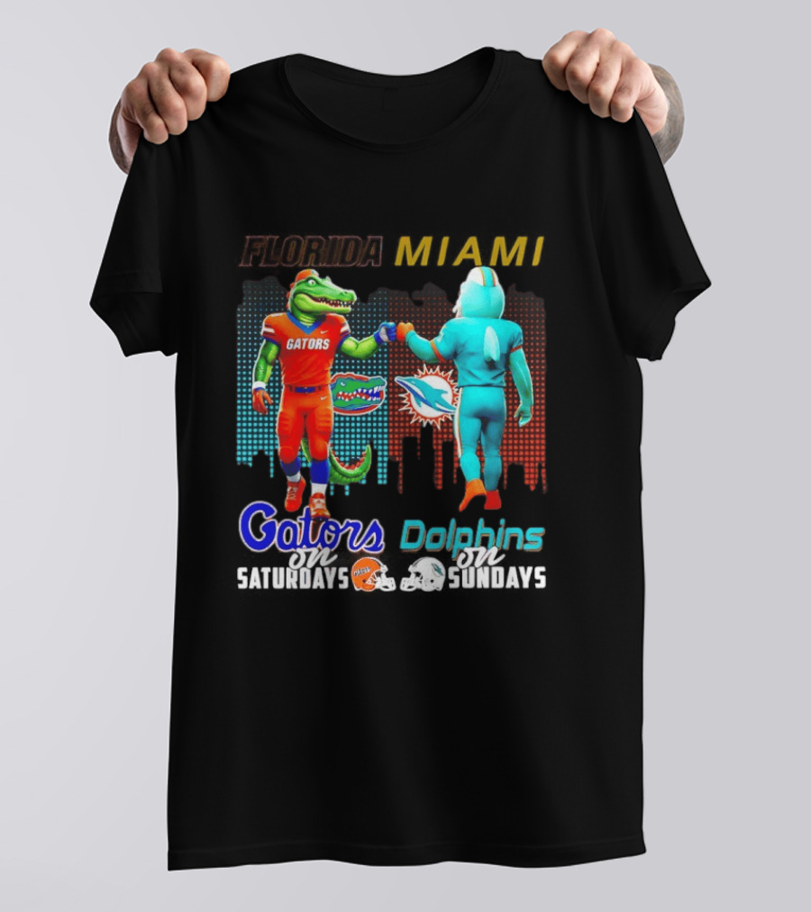 Florida Gators Saturdays Miami Dolphins Sundays Skyline Football Rivalry T-Shirt