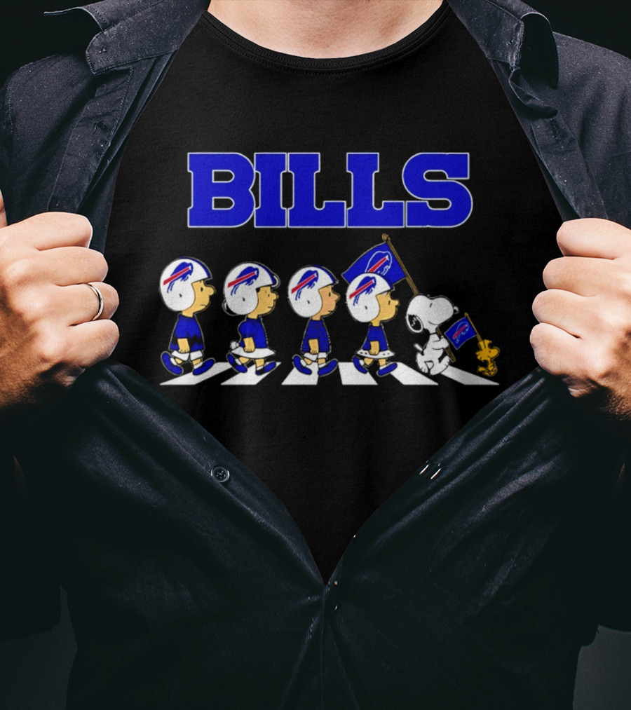 Peanuts Buffalo Bills Football Flag Abbey Road Walking T-Shirt