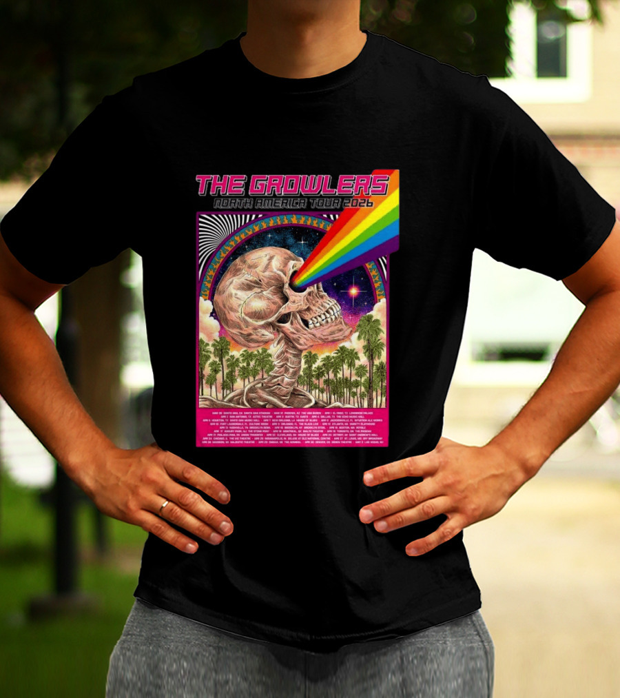 The Growlers North America Tour 2026 Psychedelic Skull With Rainbow Beam T-Shirt