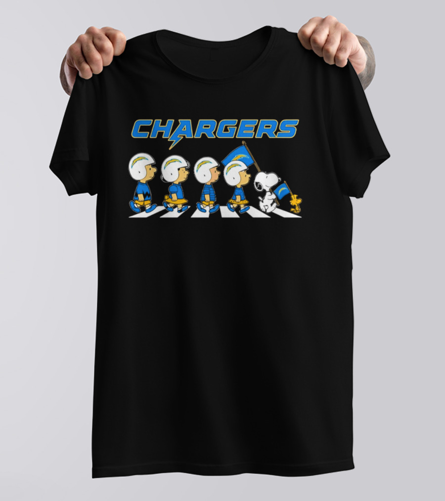 Peanuts Los Angeles Chargers Walking Flag Football Team Collaboration T-Shirt