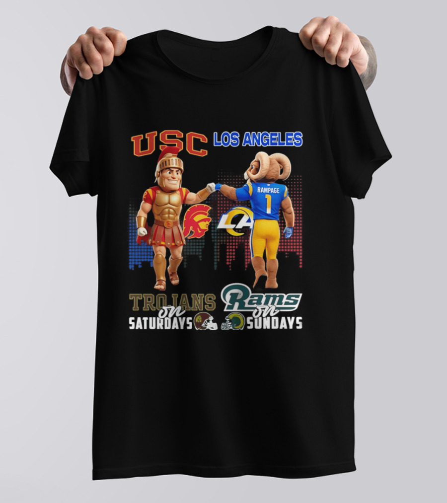 USC Trojans Trojans On Saturdays Los Angeles Rams Rams On Sundays Skyline T-Shirt