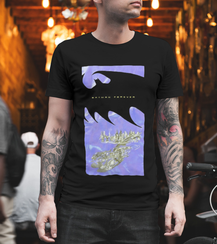 Photos Of A Batman Forever Gotham City Skyline Batmobile T-Shirt