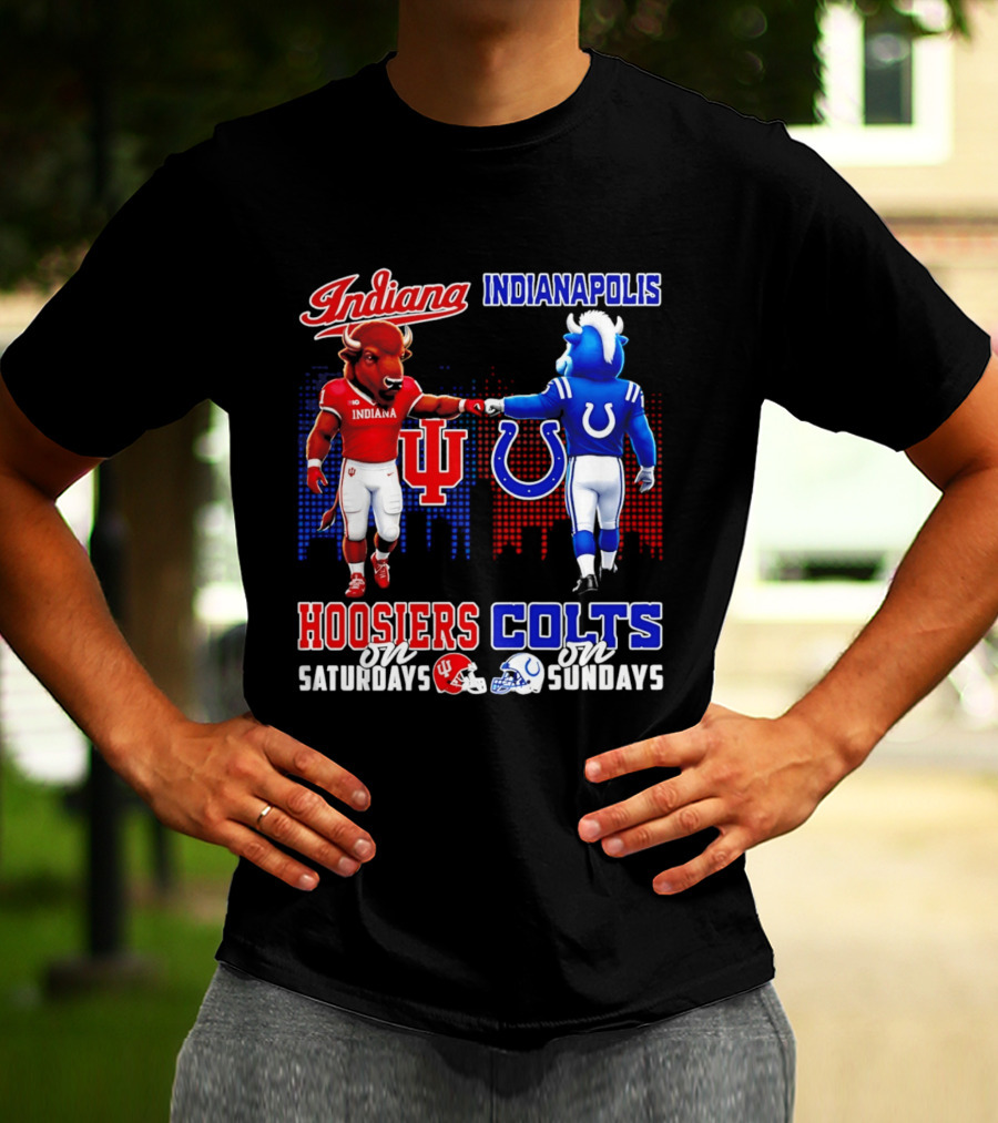 Indiana Hoosiers Saturdays Vs Indianapolis Colts Sundays Skyline Football T-Shirt