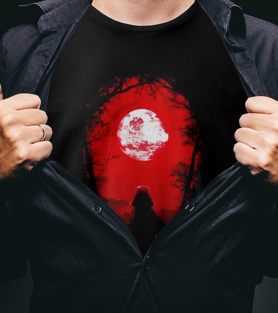 Darth Vader Blood Moon Dark Side Negative Forest Scene T-Shirt