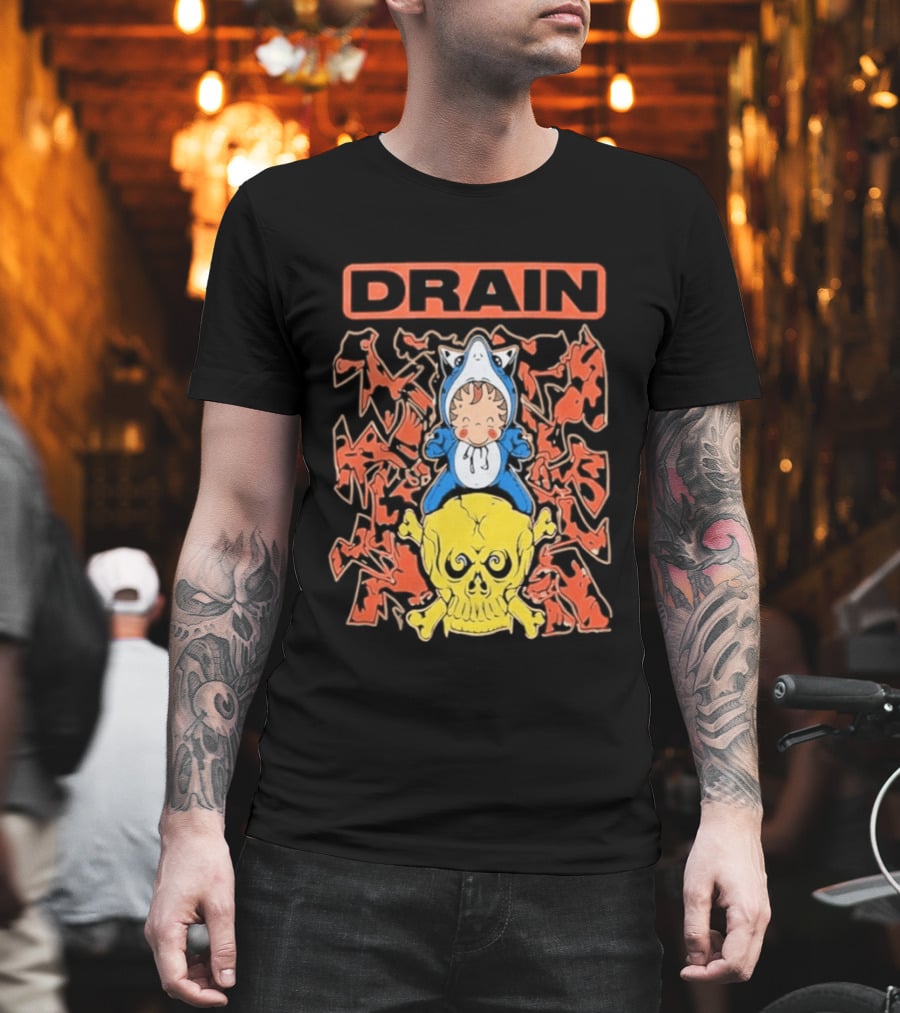 Drain Is Your Friend Tour 2026 Skull Shark Rider Skull T-Shirt
