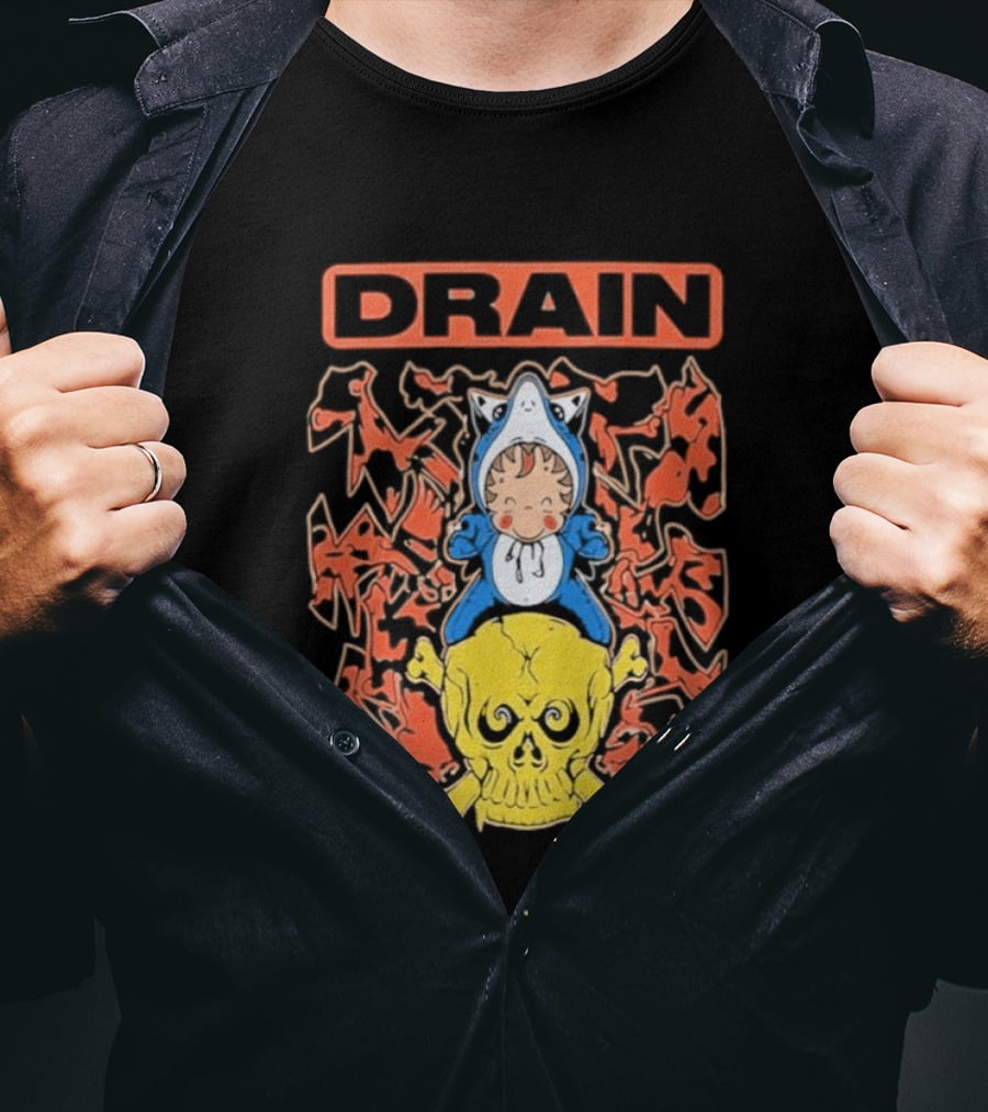 Drain Is Your Friend Tour 2026 Skull Shark Rider Skull T-Shirt