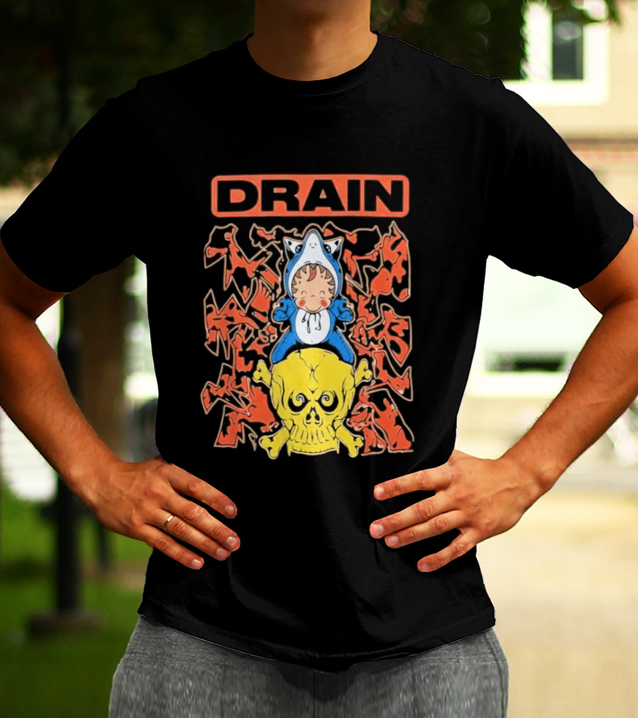 Drain Is Your Friend Tour 2026 Skull Shark Rider Skull T-Shirt