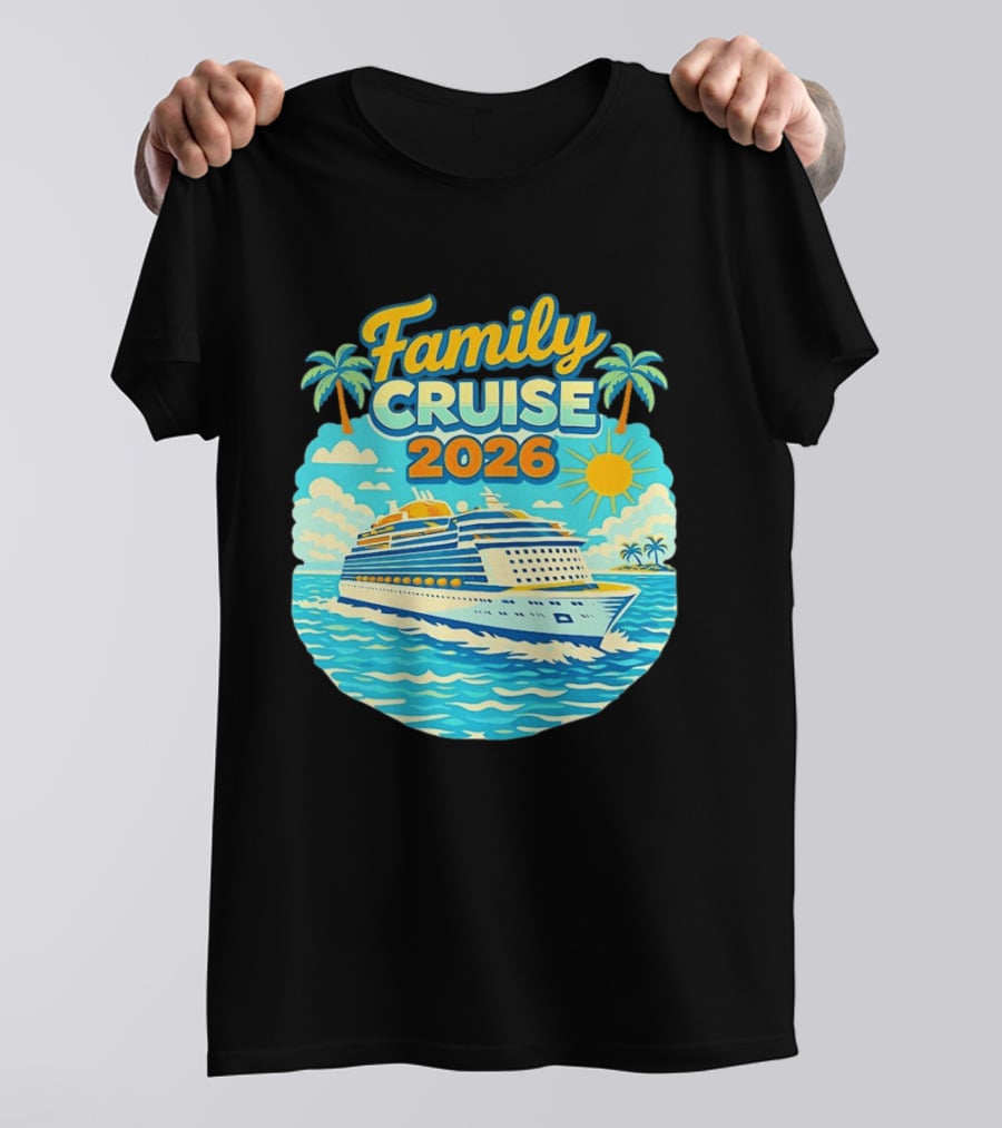 Family Cruise 2026 Vacation Matching Travel Trip Ship Ocean Palm Trees Sun T-Shirt