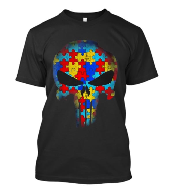Skull Autism Awareness Puzzle Piece Professional T-Shirt