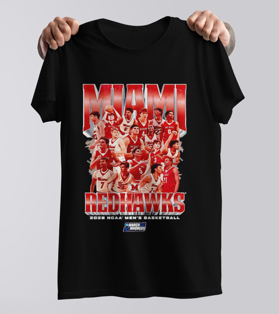 Miami RedHawks Basketball NCAA March Madness 2026 Team Collage T-Shirt