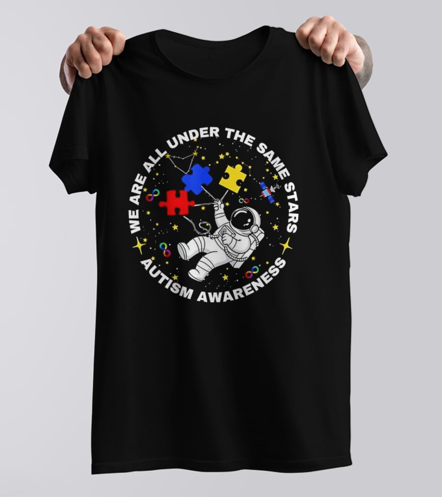 We Are All Under The Same Stars Autism Awareness Astronaut Puzzle Pieces T-Shirt