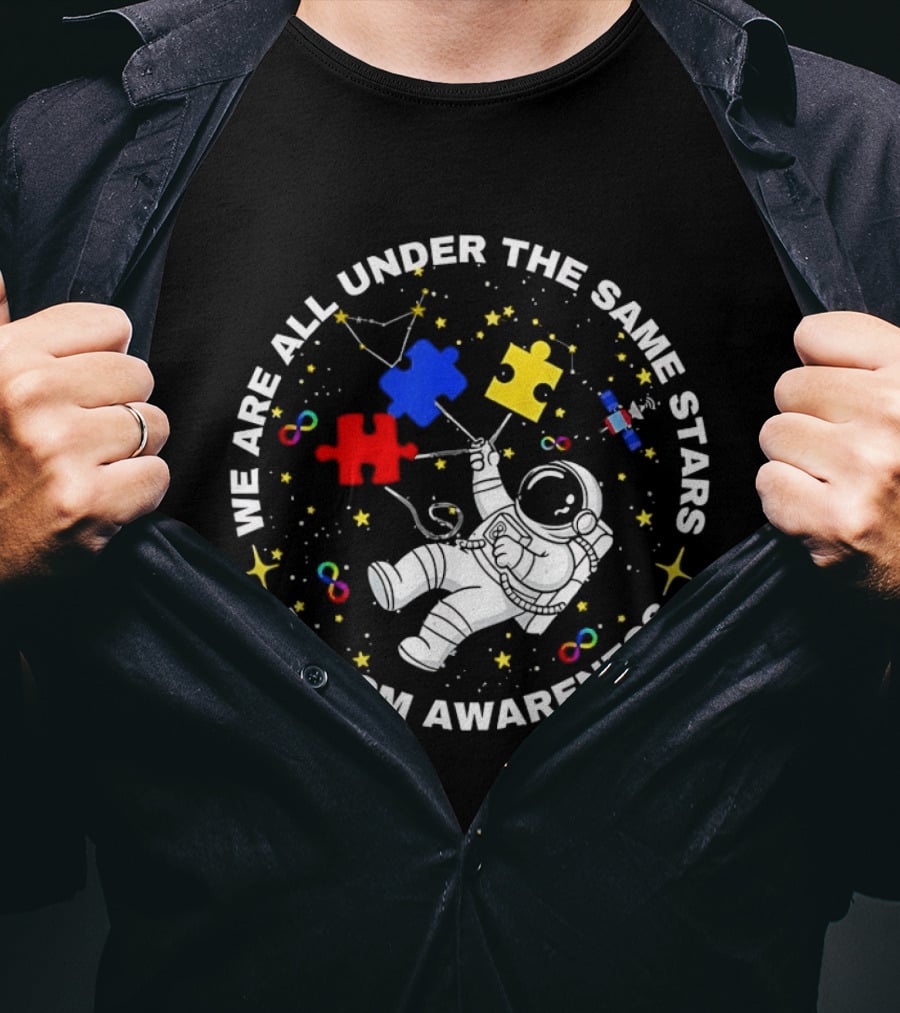 We Are All Under The Same Stars Autism Awareness Astronaut Puzzle Pieces T-Shirt