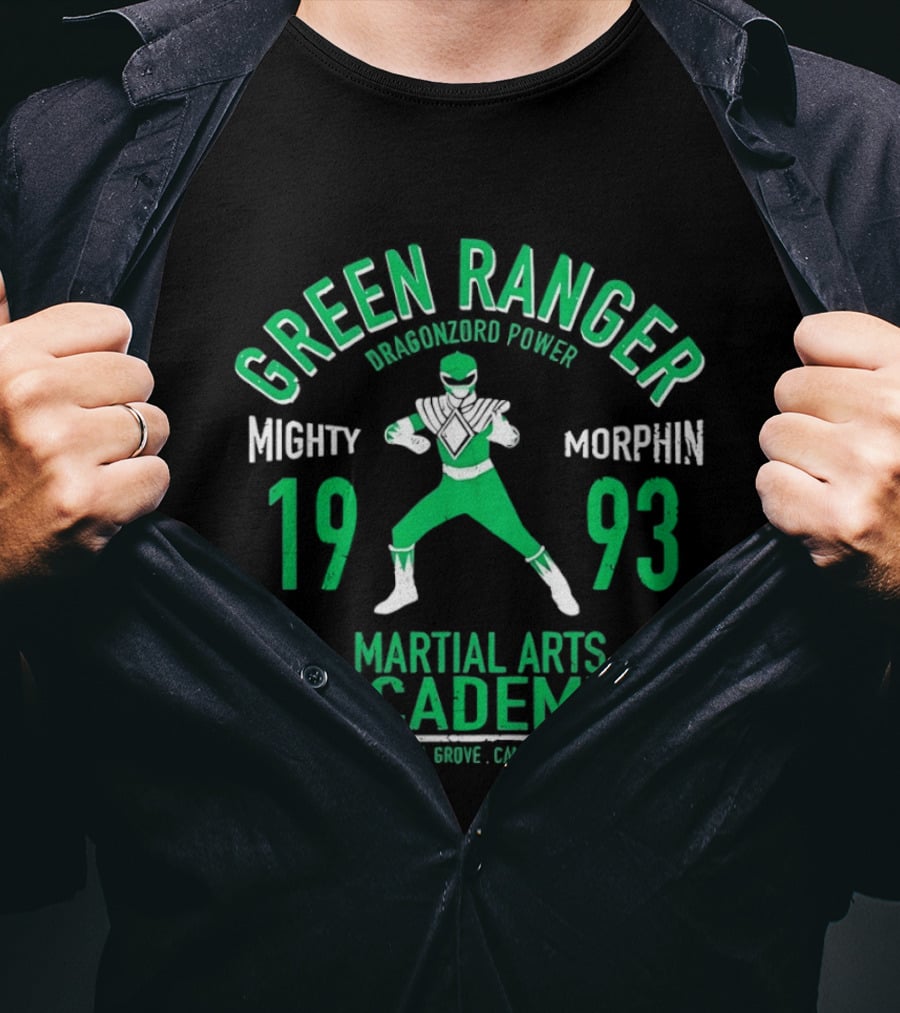 Green Ranger Dragonzord Power Mighty Morphin 1993 Martial Arts Academy Angel Grove California T-Shirt
