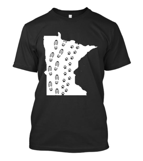 Minnesota Map Footprints And Paw Prints Outdoor Adventure T-Shirt