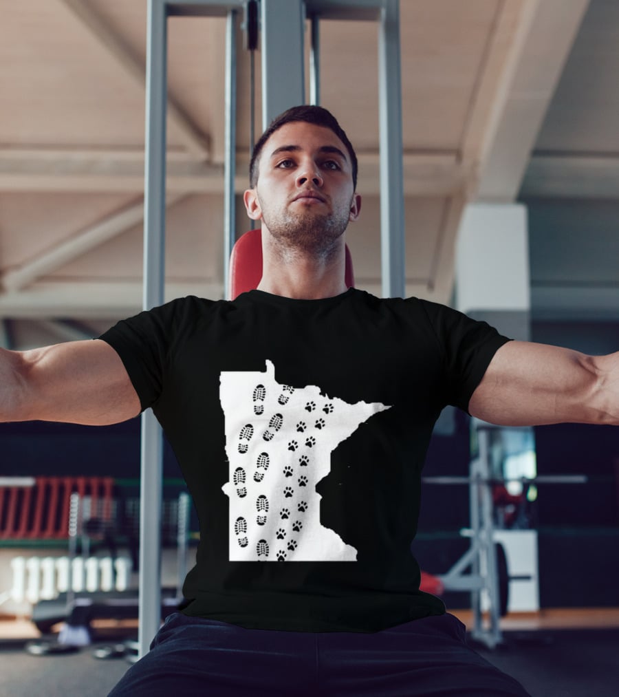 Minnesota Map Footprints And Paw Prints Outdoor Adventure T-Shirt