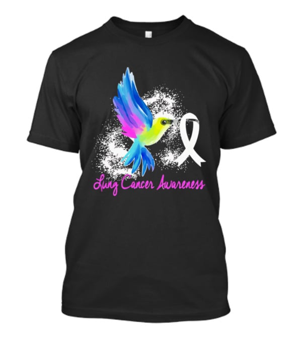Lung Cancer Awareness Hummingbird With White Ribbon T-Shirt