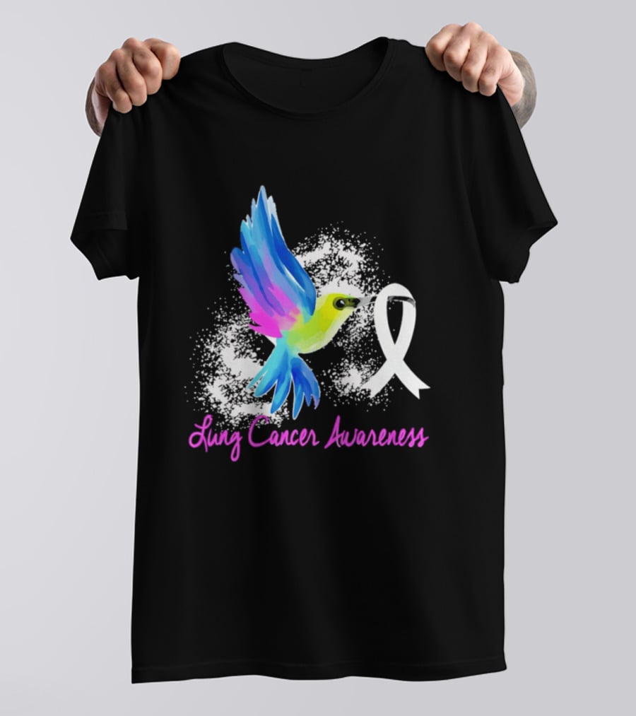 Lung Cancer Awareness Hummingbird With White Ribbon T-Shirt