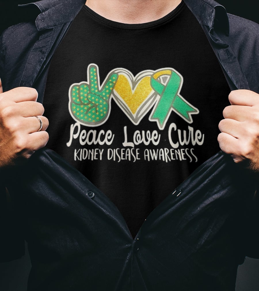 Peace Love Cure Kidney Disease Awareness Ribbon Heart T-Shirt