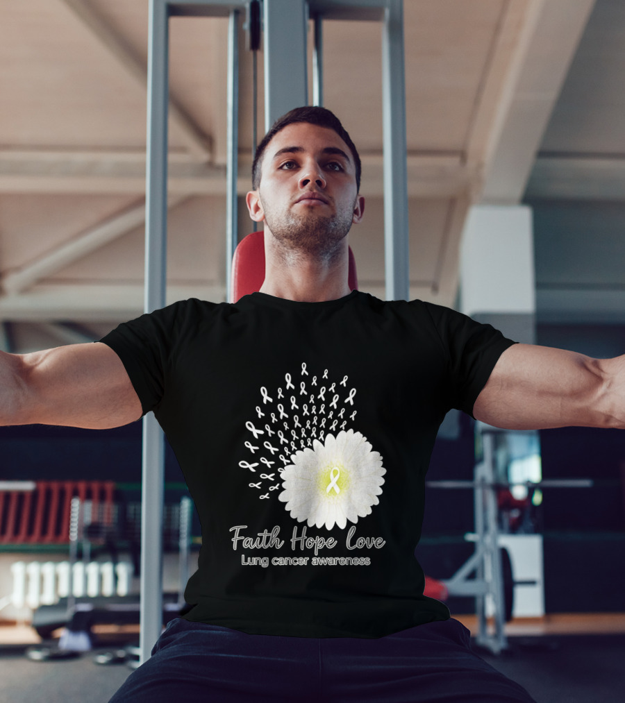 Faith Hope Love White Daisies And Ribbons Lung Cancer Awareness T-Shirt