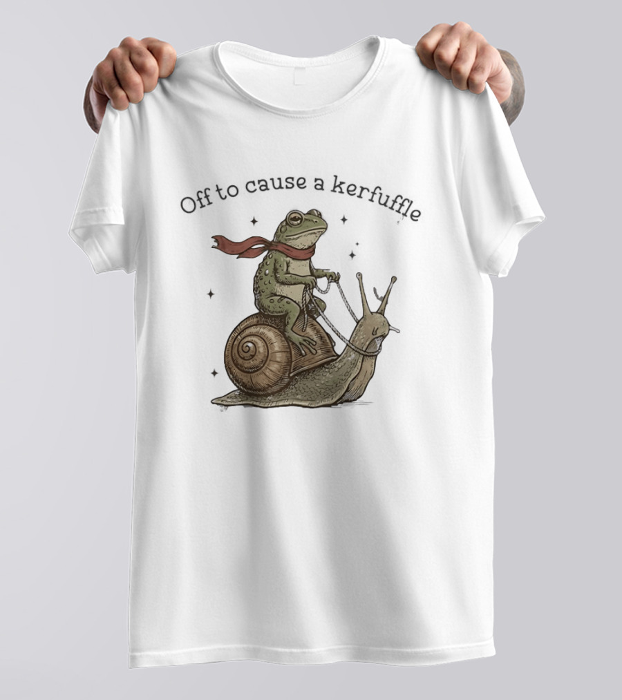 Off To Cause A Kerfuffle Frog Riding Snail Adventure T-Shirt