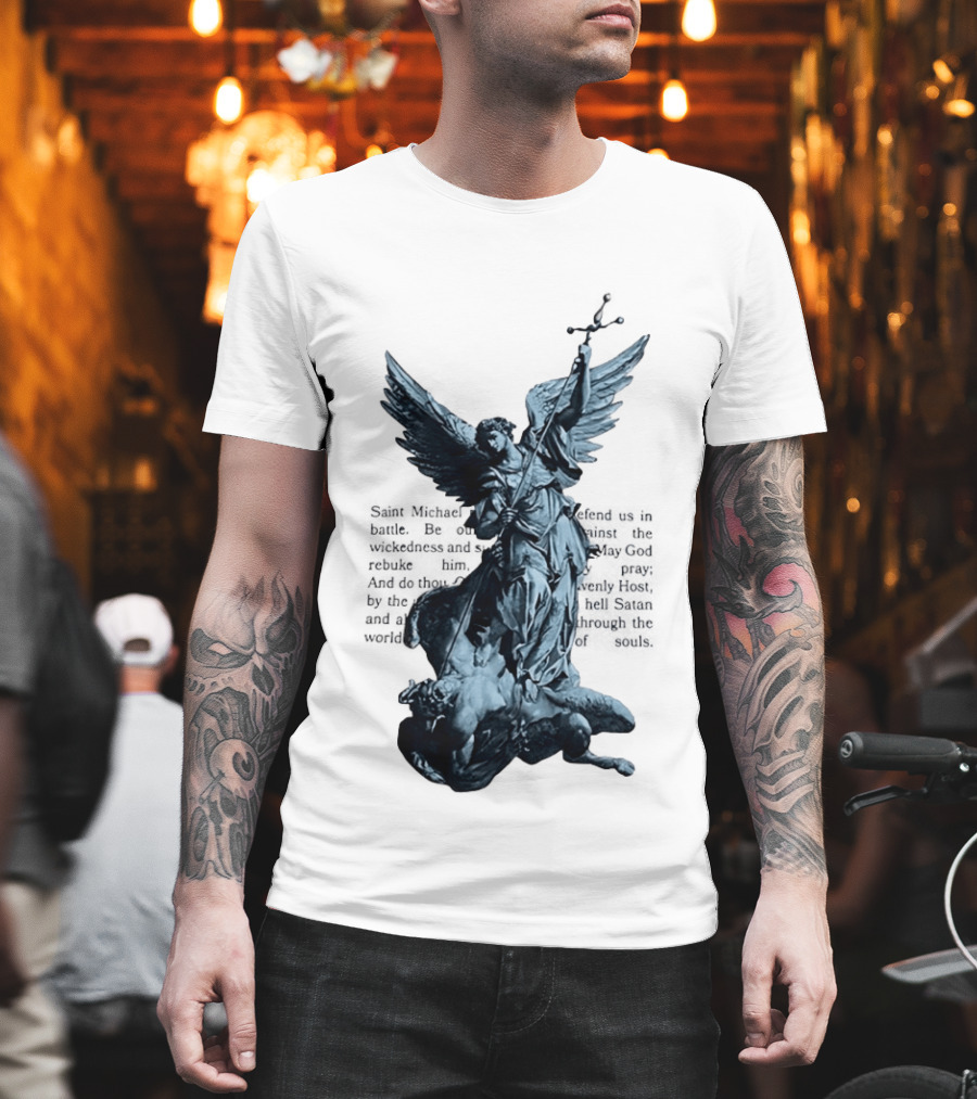 Saint Michael Overcoming Satan With Sword And Wings T-Shirt