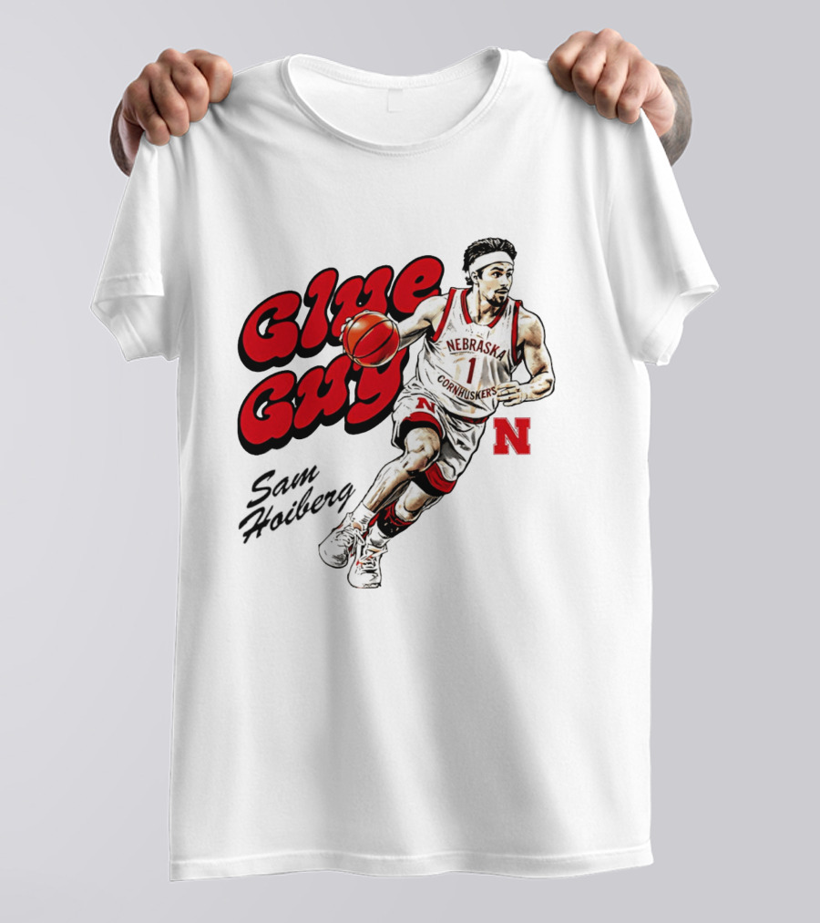 Nebraska Cornhuskers Glue Guy Sam Hoiberg Cartoon Basketball Player T-Shirt