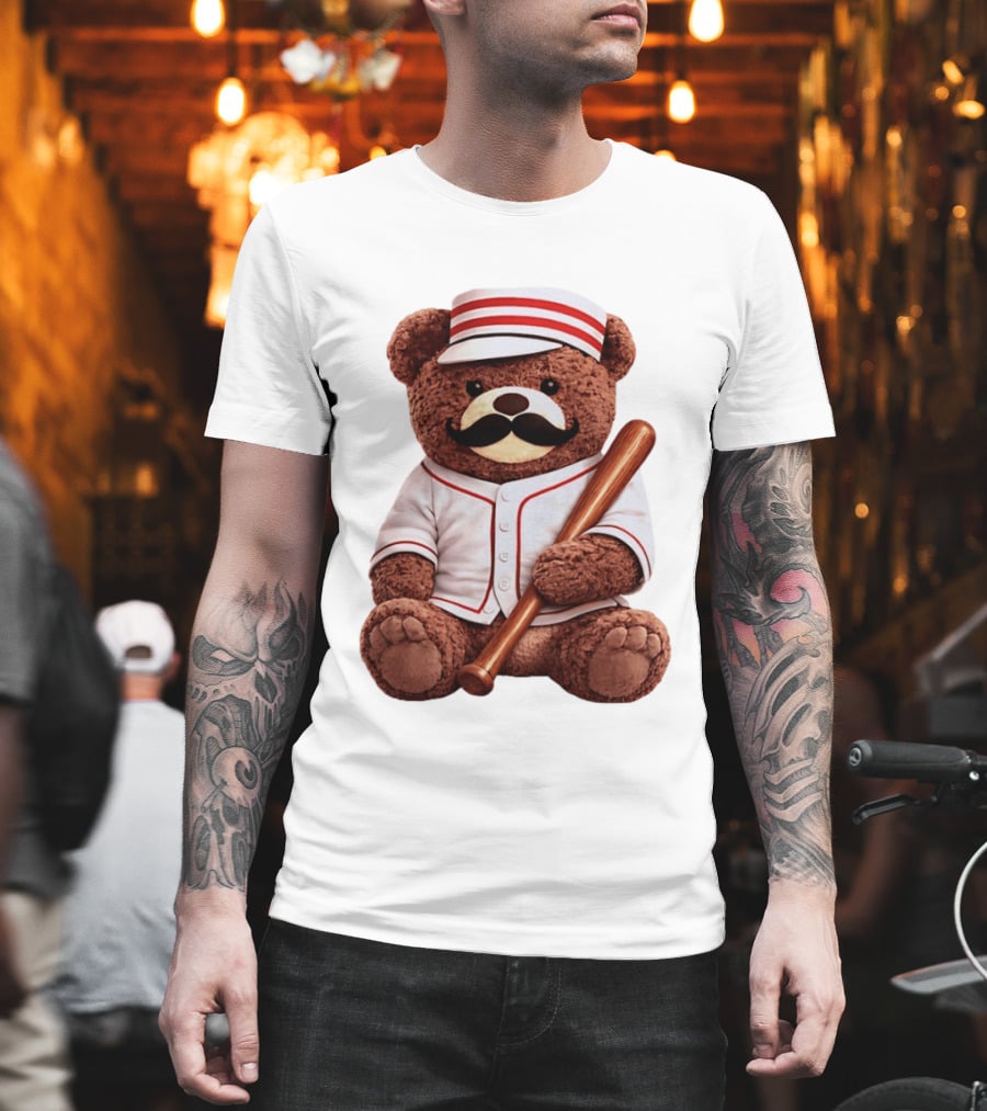 Teddy Bear Baseball Player With Bat And Jeyser Striped Uniform T-Shirt