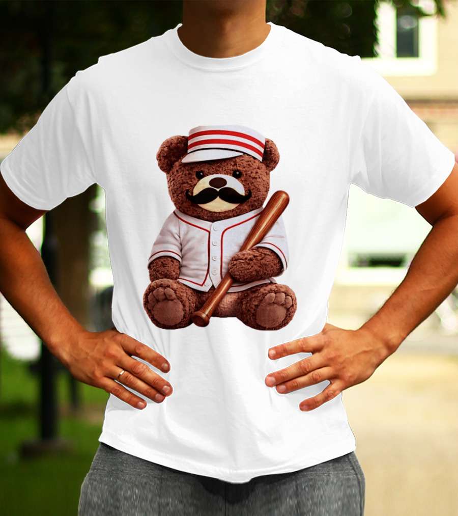 Teddy Bear Baseball Player With Bat And Jeyser Striped Uniform T-Shirt