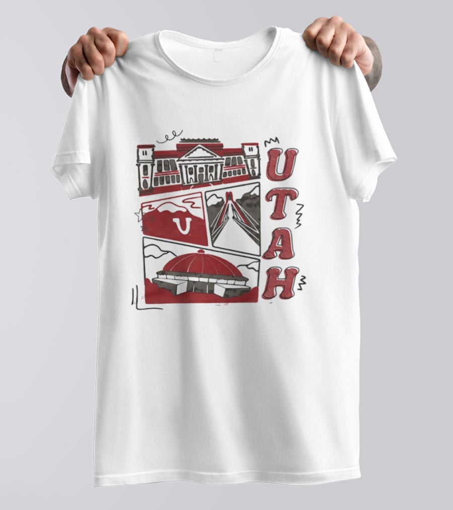 Utah Utes Campus Landmarks Huntsman Center Graphic Red T-Shirt