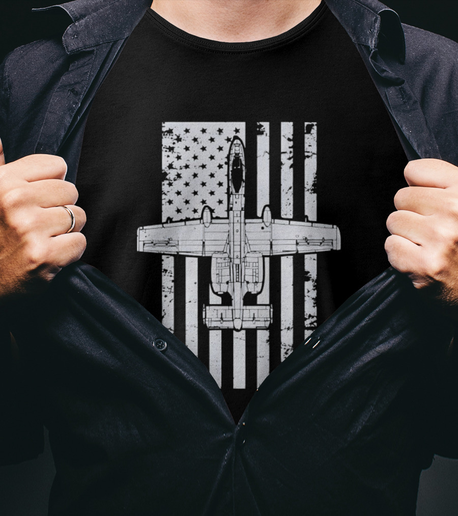 A 10 Warthog American Flag Distressed T-Shirt