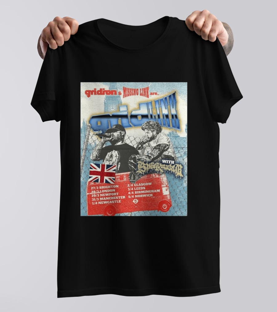 Gridiron X Missing Link UK 2026 Tour With Gridlink Dates And British Flag T-Shirt
