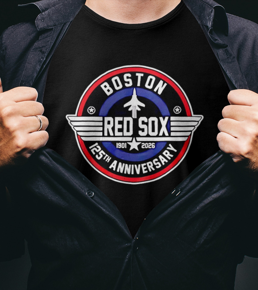 Boston Red Sox 125th Anniversary 1901 2026 Fighter Jet T-Shirt