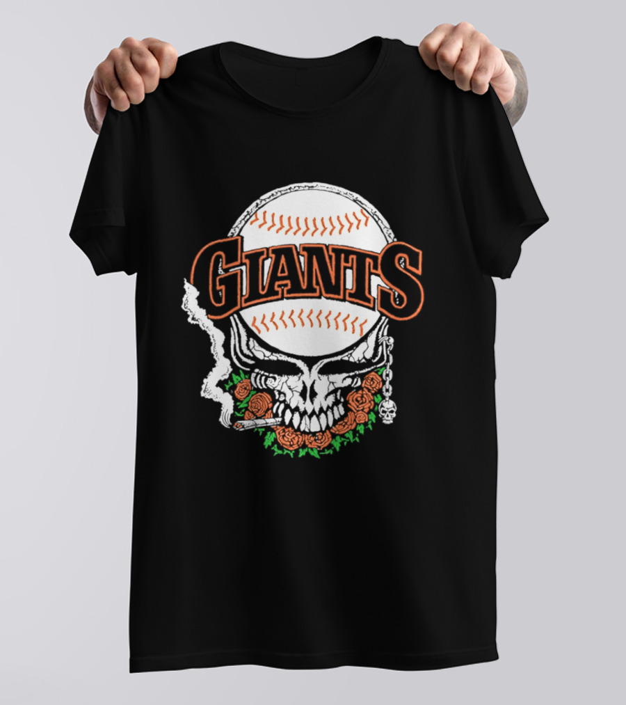 San Francisco Giants Skull With Baseball And Roses T-Shirt