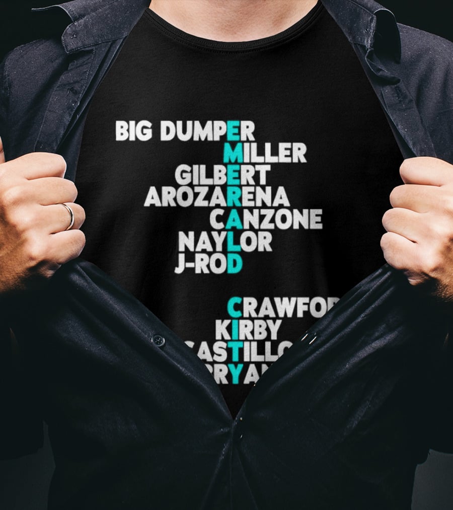 Seattle Baseball Names 2026 Big Dumper Kelenic Gilbert Arozarena Canzone Naylor J Rod Crawford Kirby Castillo Bryan Woo T-Shirt