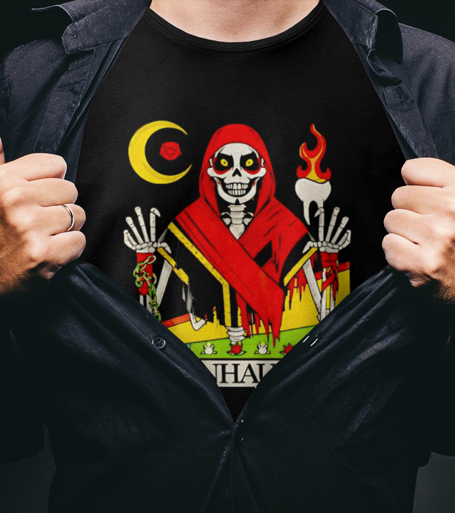 Skeleton In Red Outfit With Cursed WWE Tooth Danhausen T-Shirt