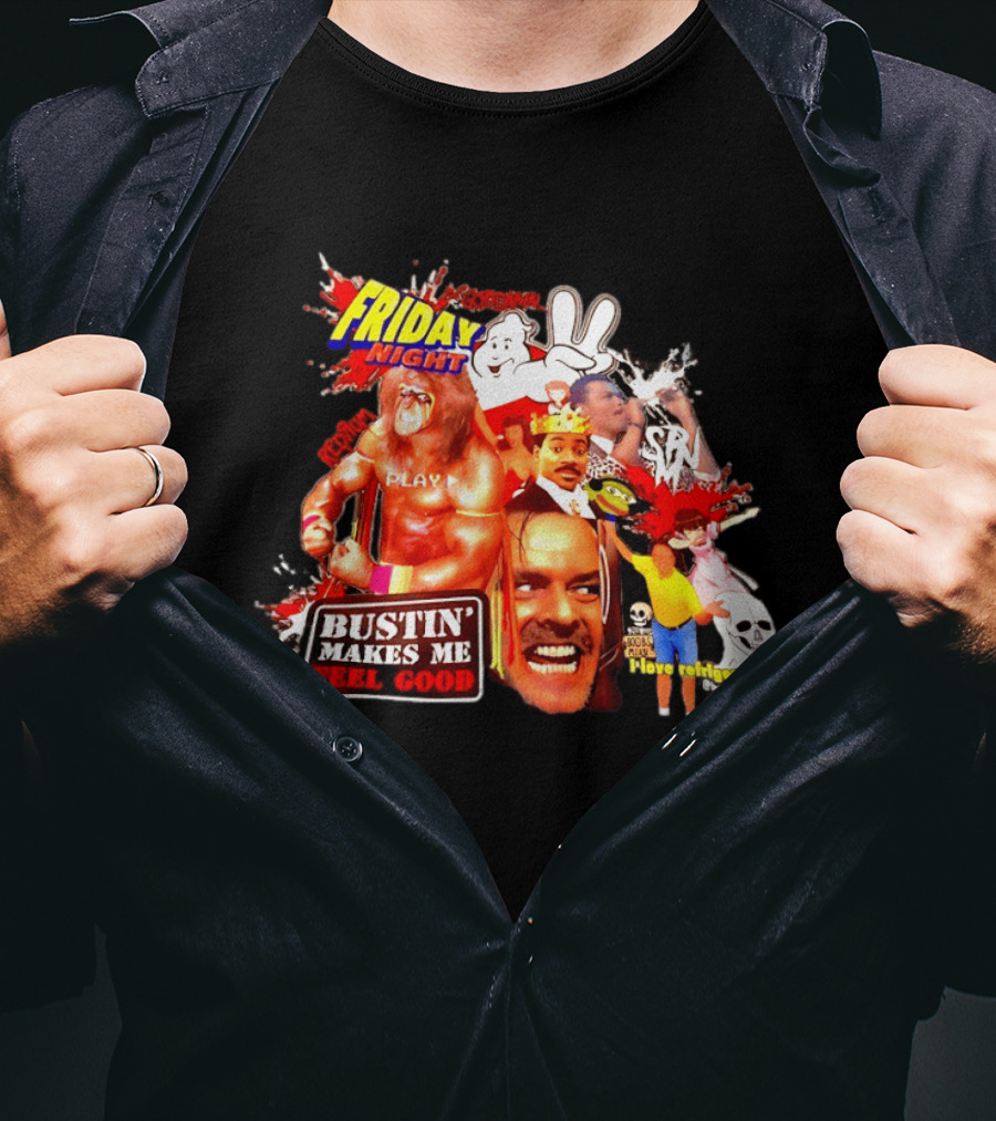 Friday Night Spook Man Bustin' Makes Me Feel Good Skeleton Lovers Retro Stars T-Shirt