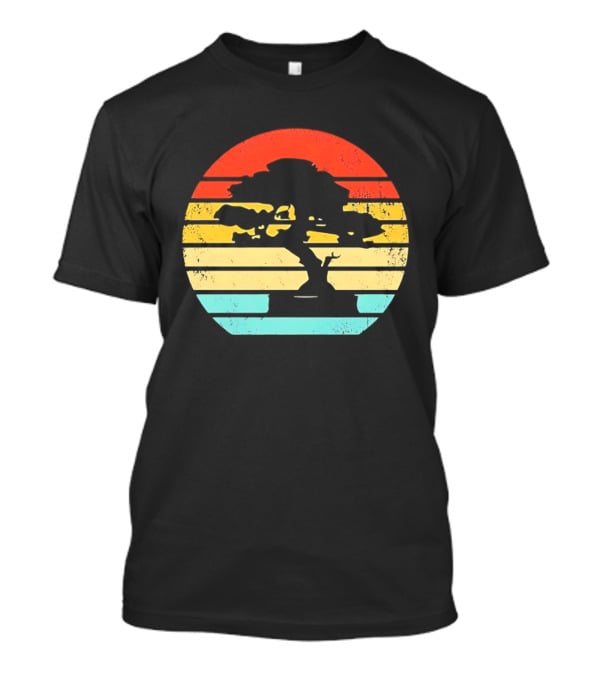 Bonsai Tree Silhouette Japan Retro Sunset T-Shirt