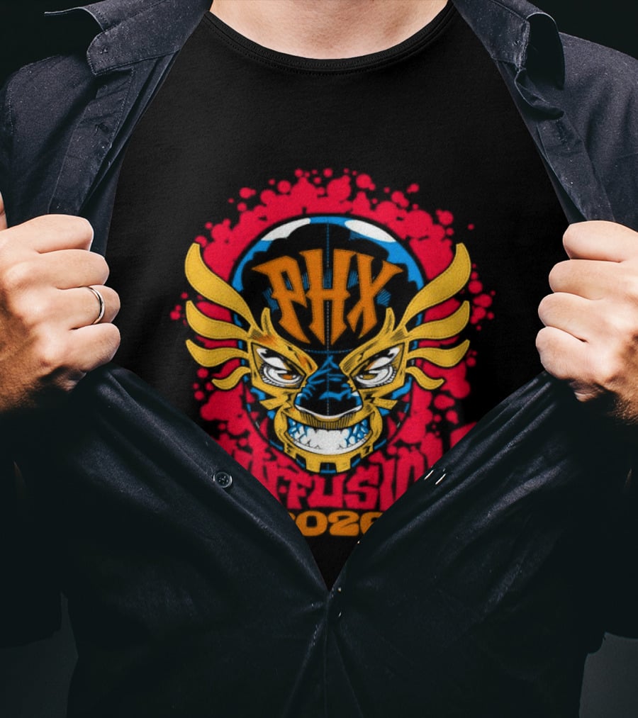 PHX Fusion 2026 Phoenix Wrestling Mask Flame Wings T-Shirt