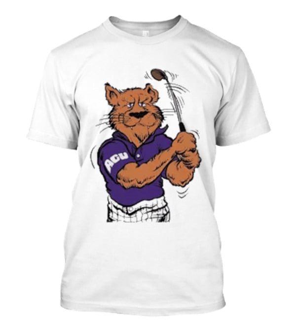 ACU Golf Puma In Purple Polo Swinging A Club T-Shirt