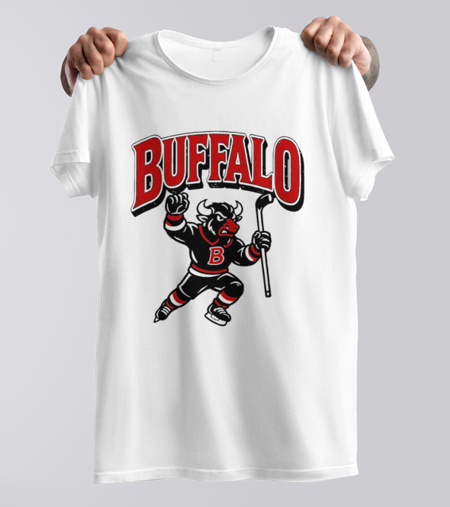 Buffalo Sabres Hockey Bull Holding Stick Retro Sports Team T-Shirt