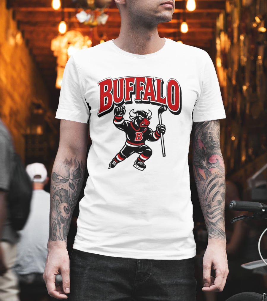 Buffalo Sabres Hockey Bull Holding Stick Retro Sports Team T-Shirt