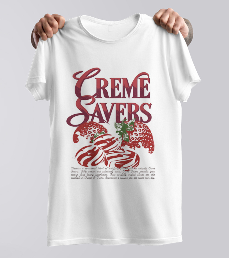 Creme Savers Strawberry Swirl Candy Logo With Strawberries T-Shirt