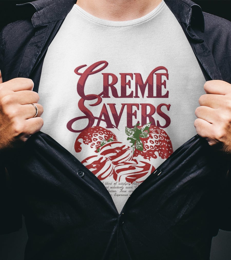 Creme Savers Strawberry Swirl Candy Logo With Strawberries T-Shirt