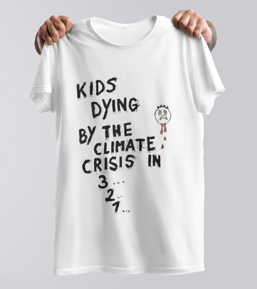 Kids Dying By The Climate Crisis In 3 2 1 Red Paintbrush Drawing T-Shirt