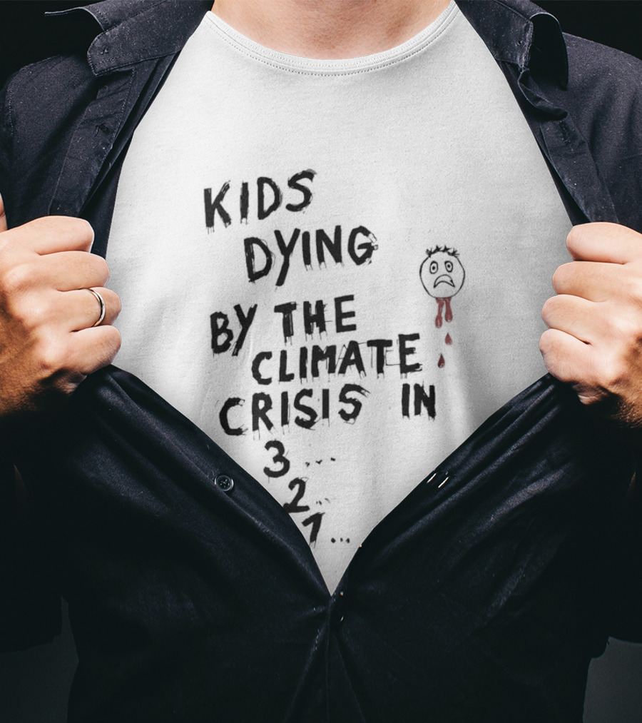 Kids Dying By The Climate Crisis In 3 2 1 Red Paintbrush Drawing T-Shirt