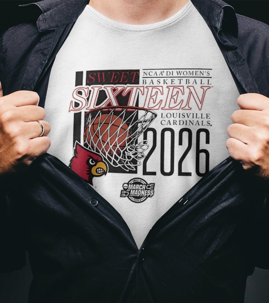 Sweet Sixteen 2026 NCAA DI Women's Basketball Louisville Cardinals College Bounders T-Shirt