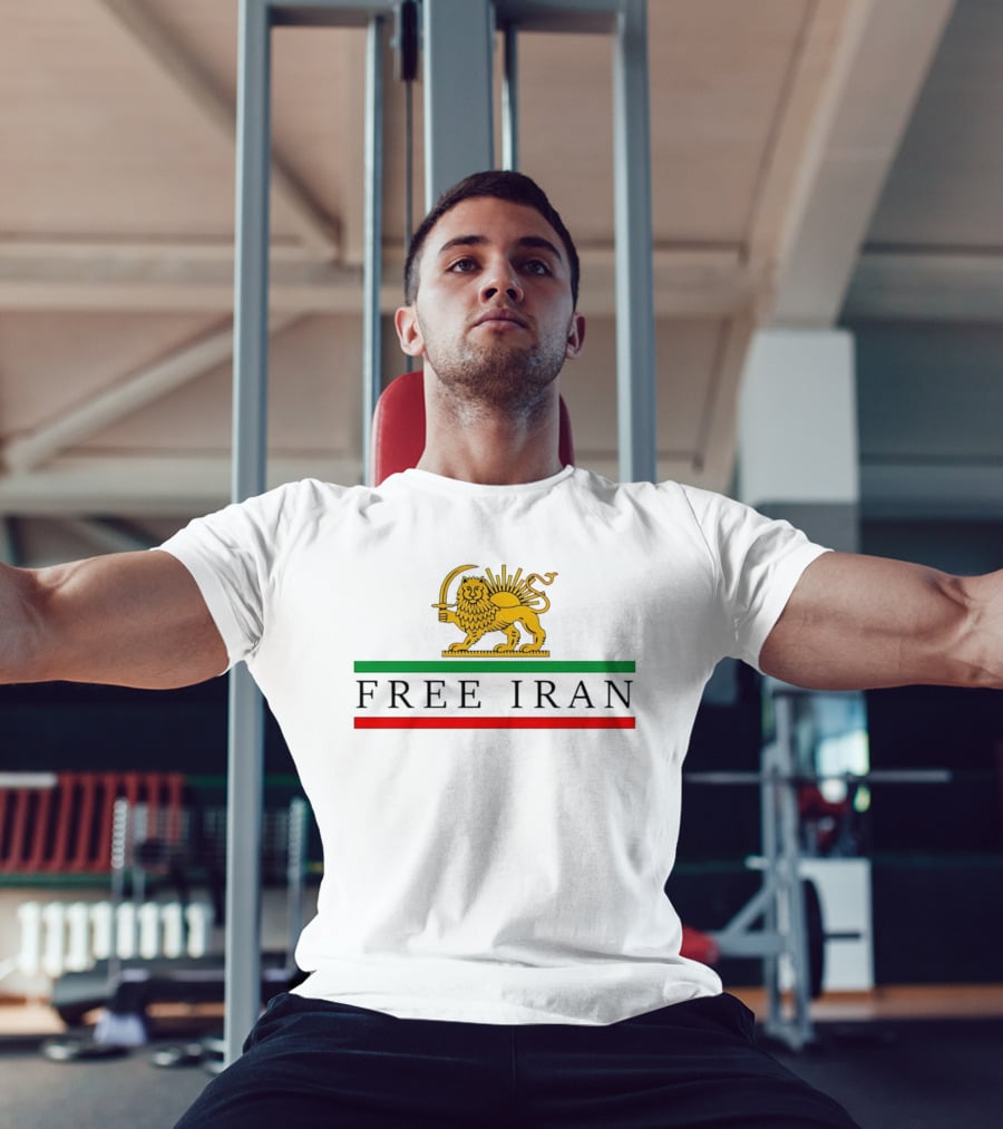 Free Iran Persian Lion And Sun Icon With Green Red Bars T-Shirt