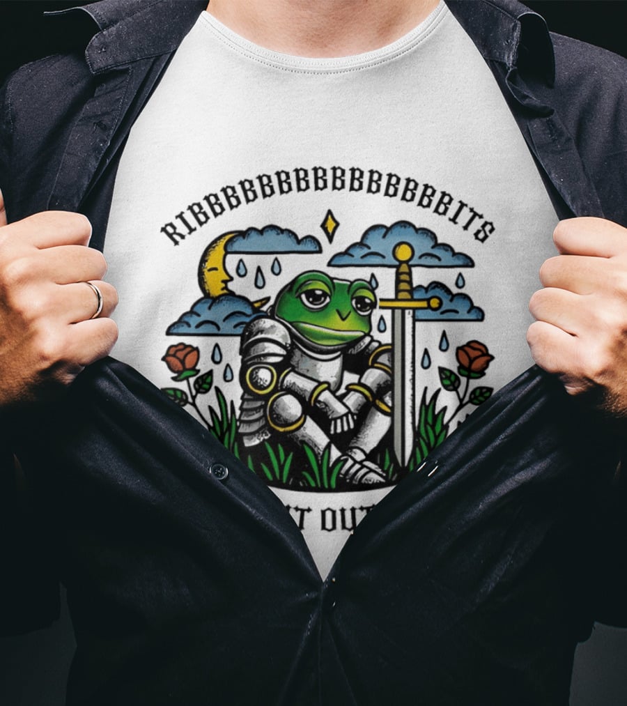 Ribbbbbbbbbbbbbbbbits I'm Burnt Out M'lord Frog Knight Sword Moon Roses T-Shirt
